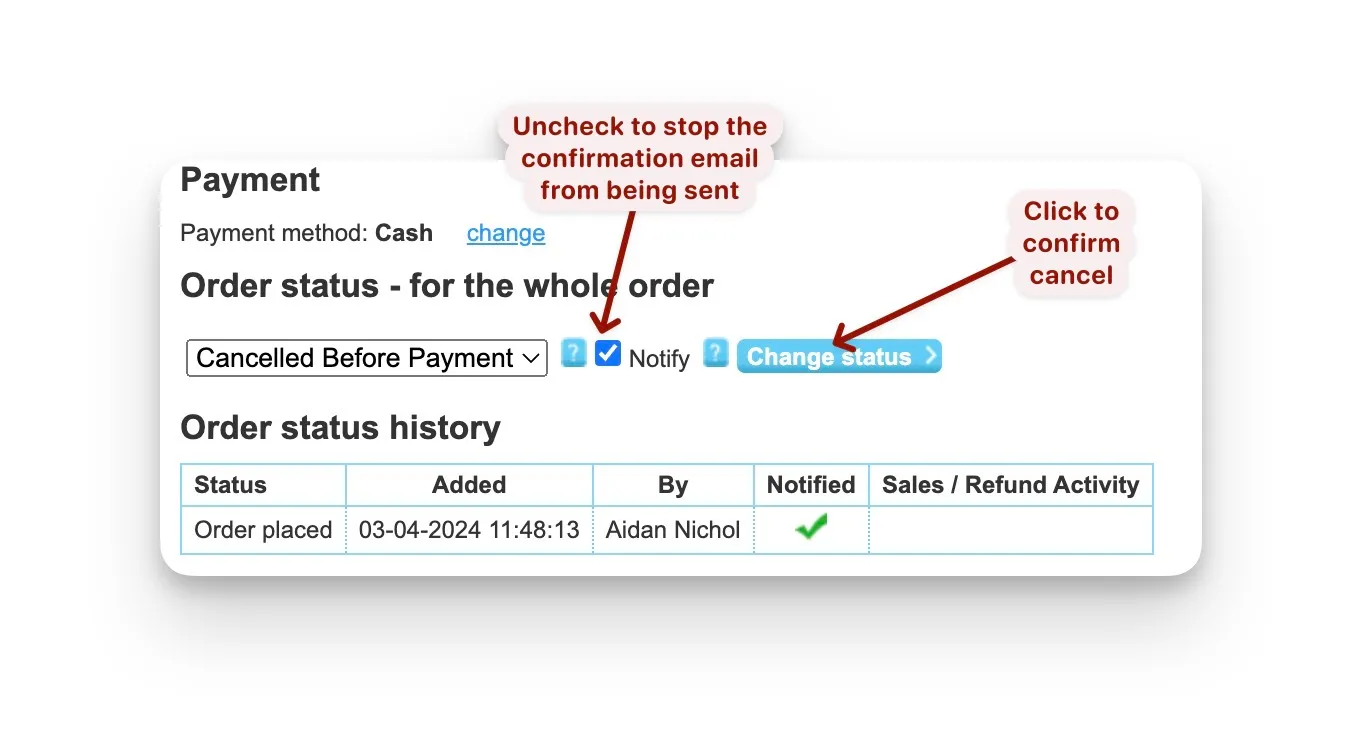 cancel order before payment 