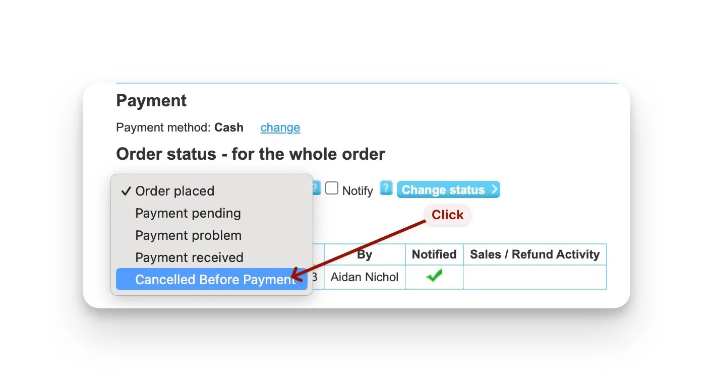 cancel order before payment 