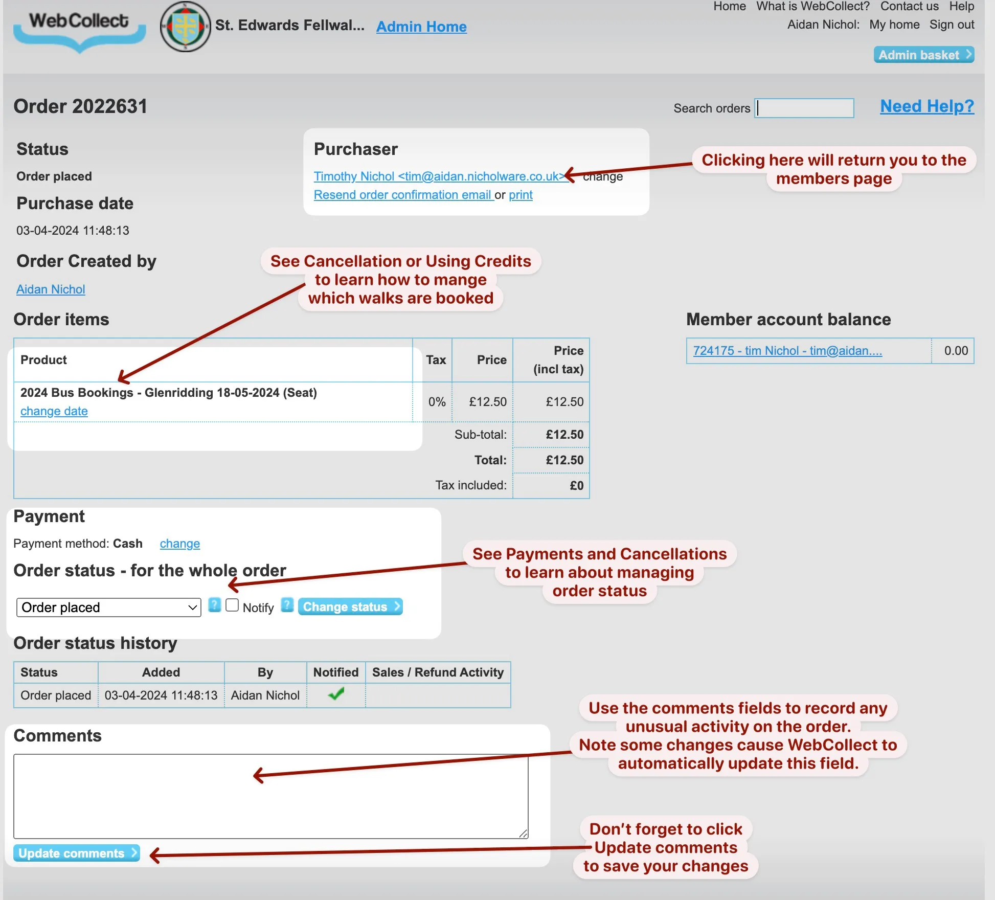 order status page