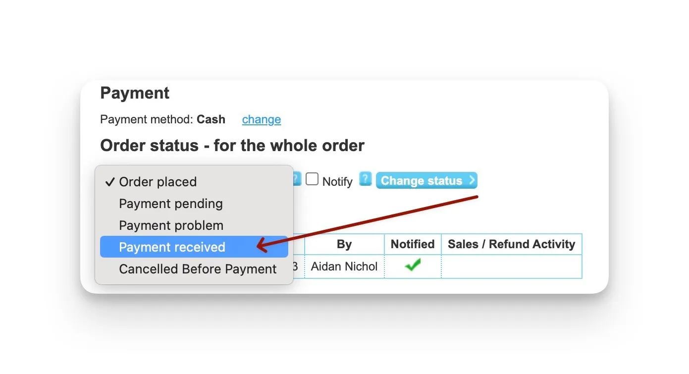 order status page